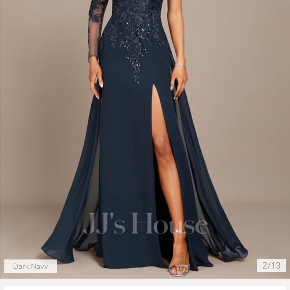 JJs House Blue One Shoulder Embellished Gown